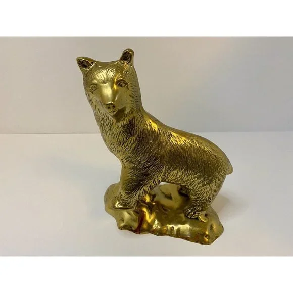 Vintage Brass Bear on‎ Rock Mountain Large 9” Made in Korea See All Pics As Is