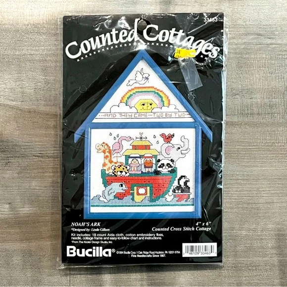 NWT Bucilla “Noah’s Ark” Counted Cross Stitch Kit with Plastic Cottage Frame