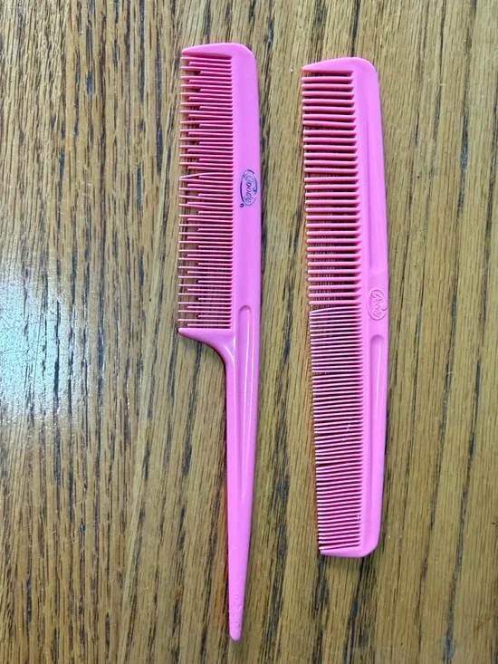 Vintage Goody Comb Set Pink Rat Tail Teasing Regular Stylist 1980s Set Of 2 USA