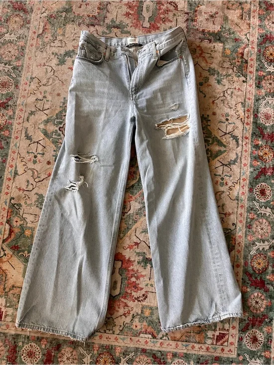 Citizens Of Humanity Light Blue Distressed Wide-Leg Jeans Paloma