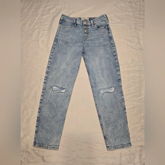 Abercrombie Kids High-Rise Mini Mom Jeans Light Wash Size 13/14 Elastic Waist EC