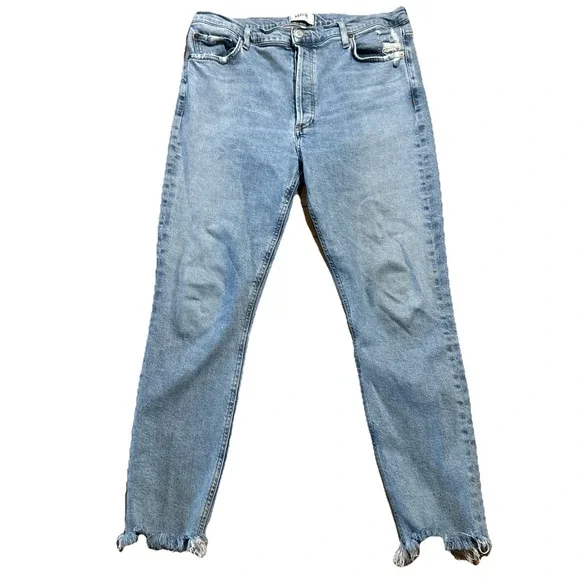 Agolde Nico Hi Rise Slim‎ Women's 31 Distressed Button Fly Jeans Raw Hem