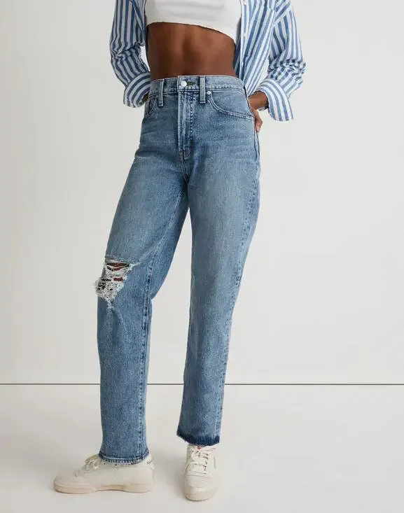 Madewell The Tall Perfect Vintage Straight Jean Sz 26T Kingsbury Wash Knee-Rip