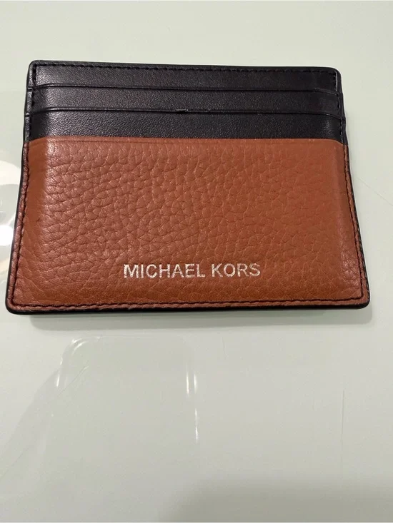 Michael Kors Black and Brown Pebble Leather Card Case