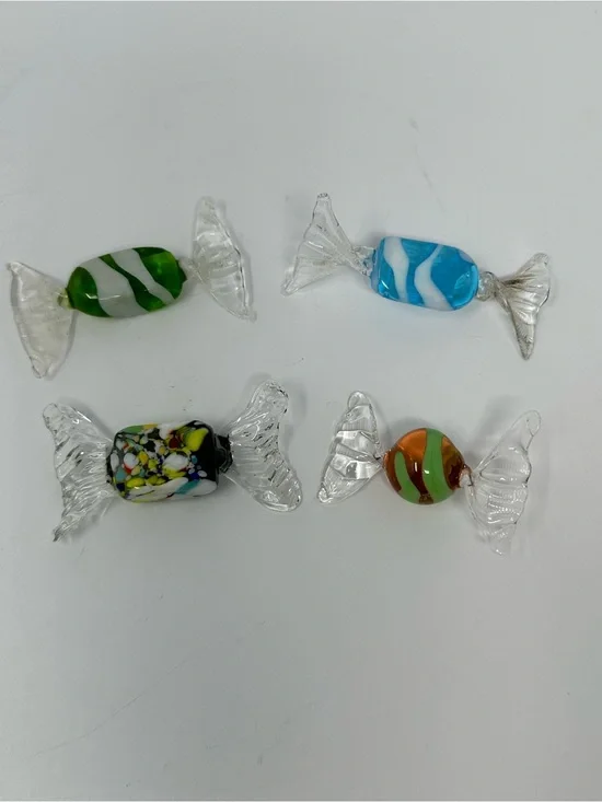 Art Glass Candy Assorted Colors Hand Blown Decorative Sweets Lot of 4 A1