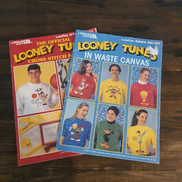 Vintage Looney Tunes Cross Stitch Pattern Book Lot Leisure‎ Arts 2564 2723 1990s