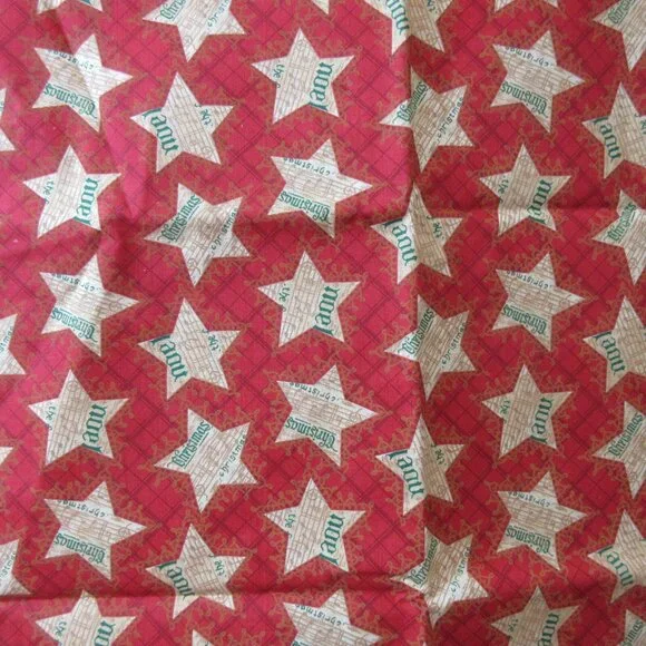 Fabric 45” x 1.5 Yards Red Gold Green Noel Christmas Star Musical Notes Vintage
