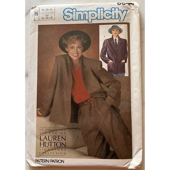 Simplicity‎ Pattern 6644 Lauren Hutton Collection Jacket Size 10 12 14 Cut VTG