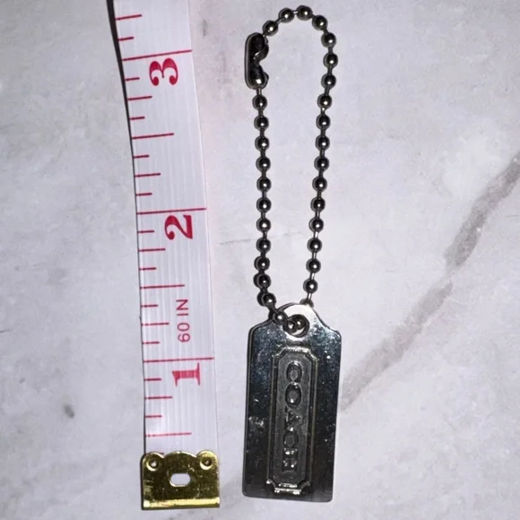 Coach Silver Hangtag Fob Keychain w Silver ball chain 1.25” long