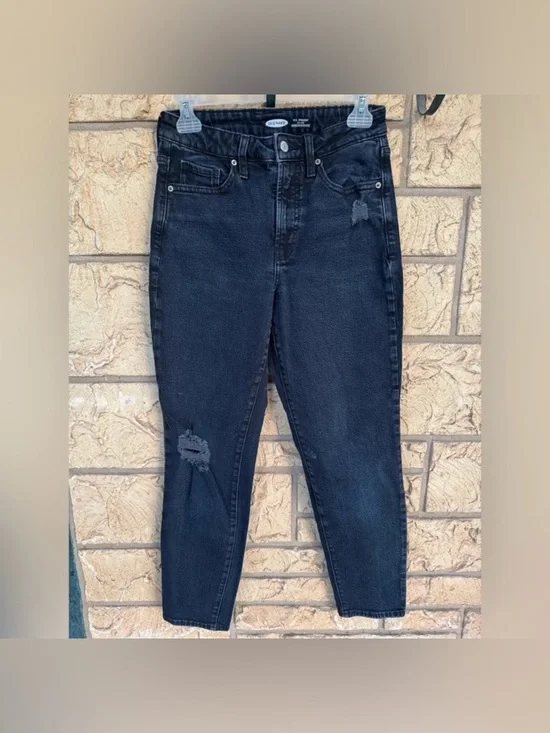 Old Navy O.G Straight High Rise Black Wash Distressed Jeans Size 2