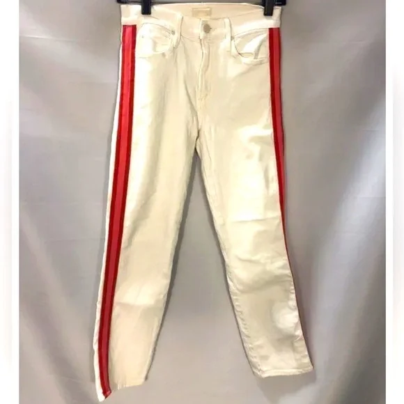 Mother Womens White Light Wash Coin Pocket Denim Straight Jeans Size 25