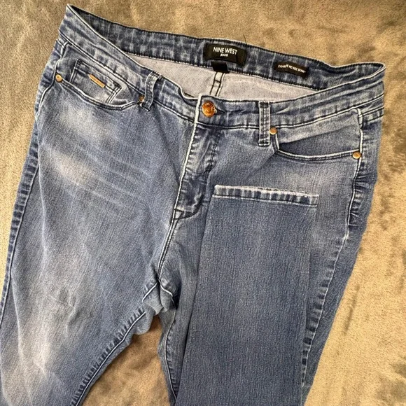 Nine West Jeans Cigarette Mid Rise Skinny Denim‎ Blue Wash Size 14