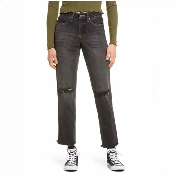 Nordstrom BP Womens High Rise Mom Jeans Size 26 Black Ripped Cotton‎