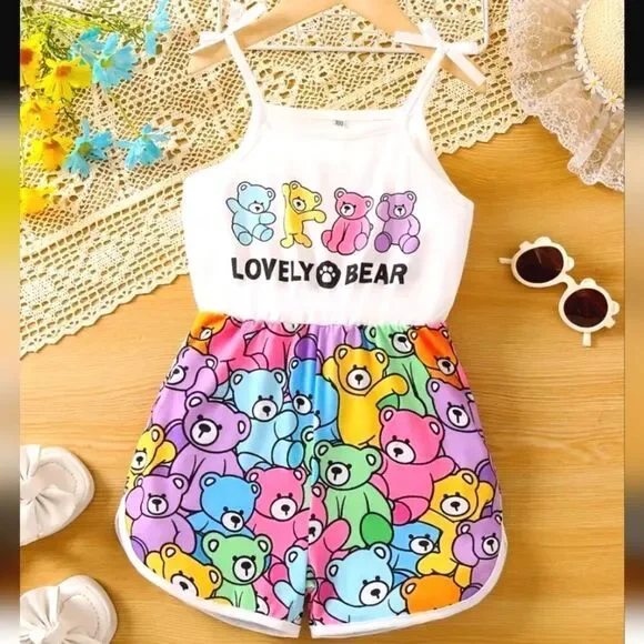 Girl's cute graphic cartoon bear romper sz 3-4Y