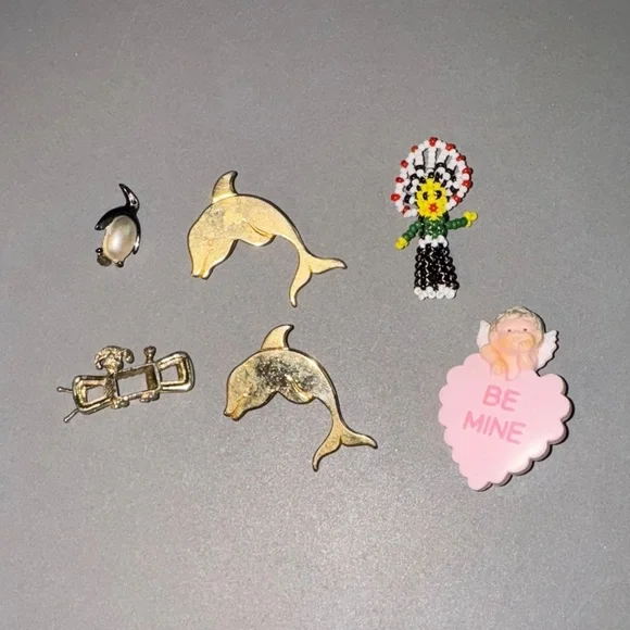 VIntage Dolphin Penguin Pins Poodle Hair Clip Barrett Avon Be Mine Pin