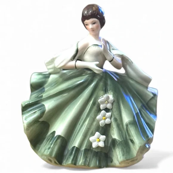 Vintage Lefton Dancing Girl Planter Green Floral Mid-Century Decor