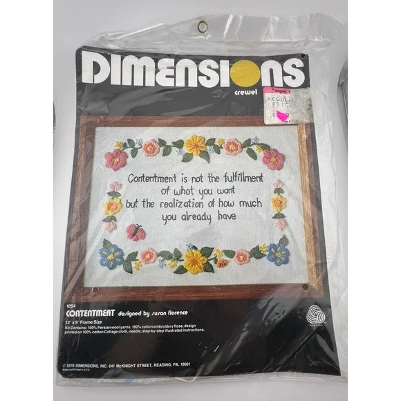 Vintage 1978 Dimensions Crewel Kit Contentment Susan Florence 1054