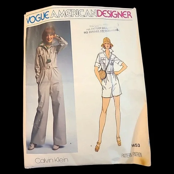 Vogue 1453 Calvin‎ Klein Jumpsuit Pattern Size 10 Cut Complete VTG Sewing