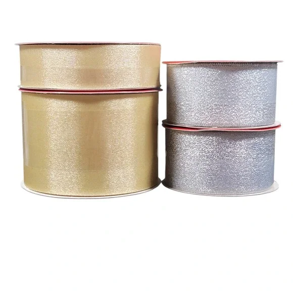 Gold Silver Ribbon Lot of 4 66 Yds Sparkle Metallic Sheer Craft Gift Wrap Decor