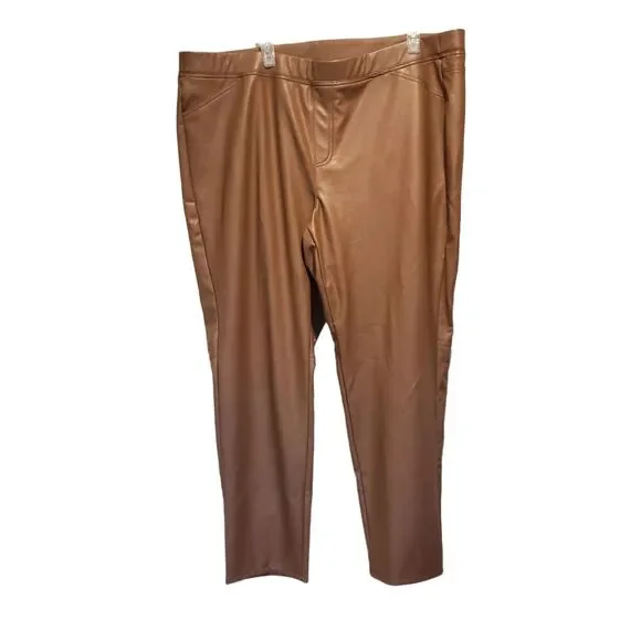 J. Jill High Rise Skinny Leg Pants Womens Faux Leather Brown Pull On Size 3X