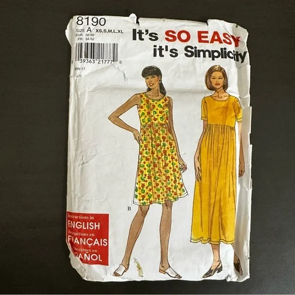 Vintage Sewing Pattern Simplicity Misses Knit Dress Size A XS S M L XL 80s 90s