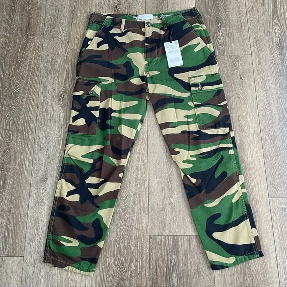NWT Zara Premium Denim Collection The Straight Cargo camouflage Pants Size 6