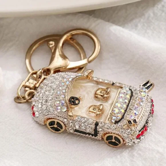 Mercedes Convertible Luxury Gold Car Keychain with Crystals