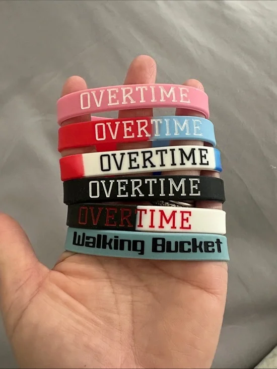 Overtime Silicone Wristband Set - Pink, Red, Blue, White, Black, Teal