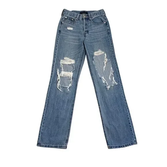 Aeropostale Distressed Straight Leg Baggy Denim Blue Jeans Size Women's 2