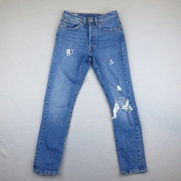 Levi's 501 Jeans Womens 26 Med Blue 145th Anniversary Limited Edition Distressed
