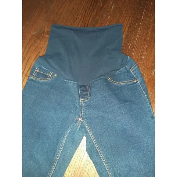 XSP Maternity Petite Indigo Blue Stretch Denim Over Bump Blue Jeans