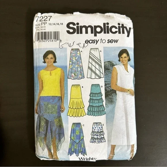 Vintage Sewing Pattern Simplicity Skirt Size PP 12 14 16 18 Easy To Sew 1990s
