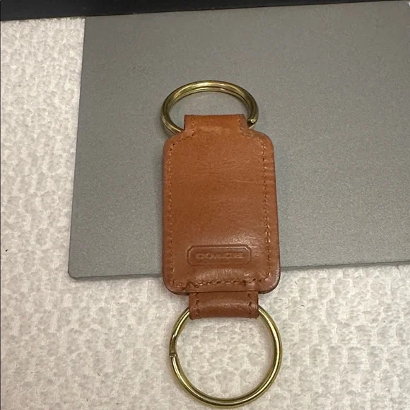 Coach Brown Leather Key Holder with gold hardware