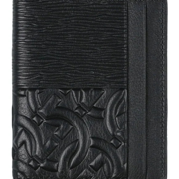 New Salvatore Ferragamo Black Key Card Holder with Embossed Design Including Box