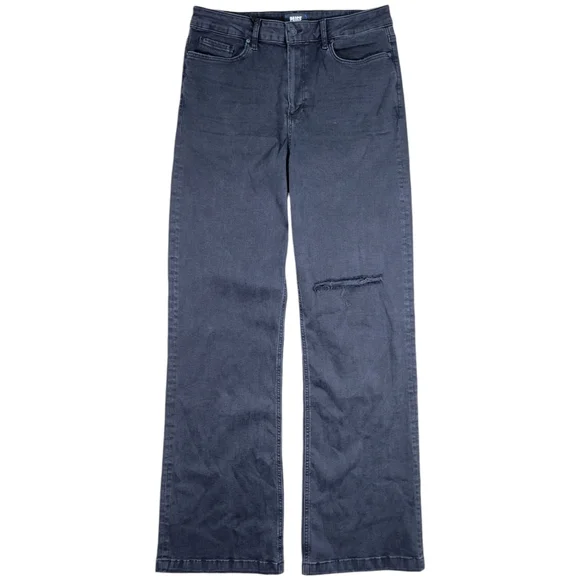Paige Jeans Womens 33 Black Denim Leenah High Rise Slim Fit Wide Leg Destructed‎