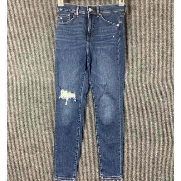 Express Jeans Womens 0 Blue Cropped‎ Skinny High Rise Ripped Distressed 28x25