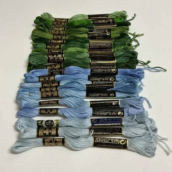 Paris France DMC Embroidery Floss MIXED LOT OF 21 Blue Green 100% Cotton Thread