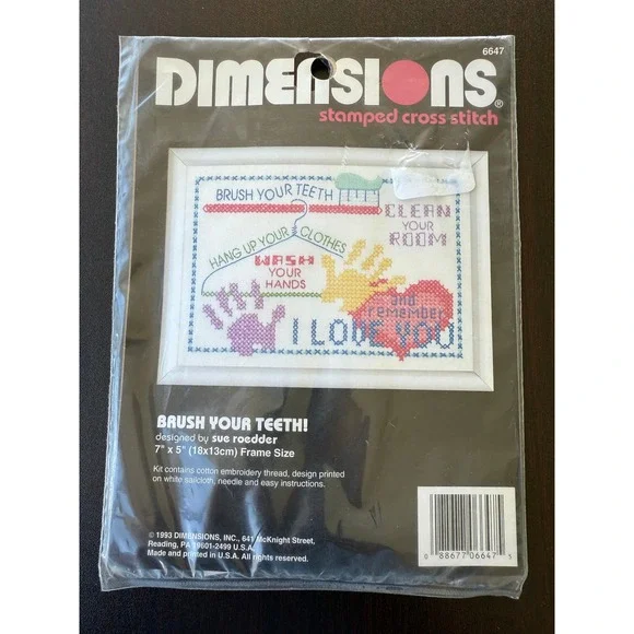 Dimensions‎ Stamped Cross Stitch Kit  7x5 Multicolor New 1993 Brush Your Teeth
