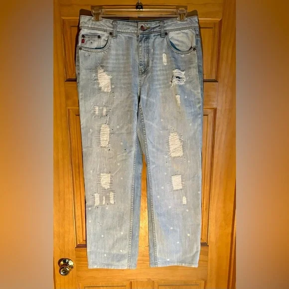 ⭐️SEVEN 7 Premium Denim Distressed Faded Polka Dots Bling & Bead Jeans Sz 14⭐️