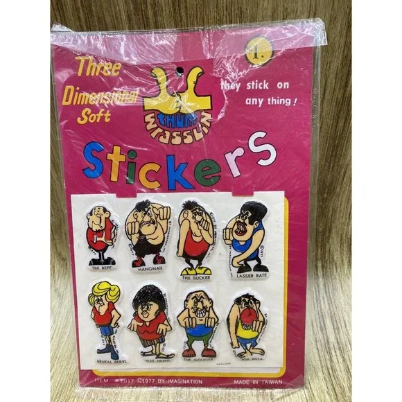 THUM WRASSLIN WRESTLING WRESTLERS 1977 THREE DIMENSIONAL SOFT PUFFY STICKERS