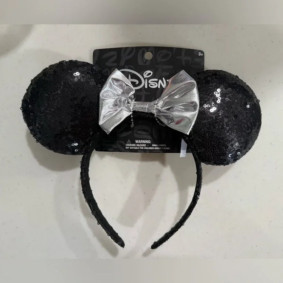 [Disney] NWT Black & Silver Sequin Mickey Ears