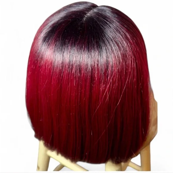 NEW Burgundy Ombre Lace Front Bob Wig w/ Dark Roots | Adjustable