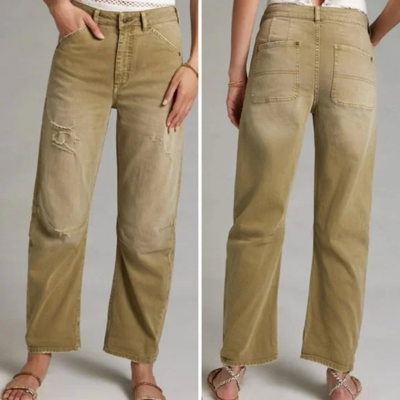 Pilcro Anthropologie The Bow Green Boyfriend Curved Jeans