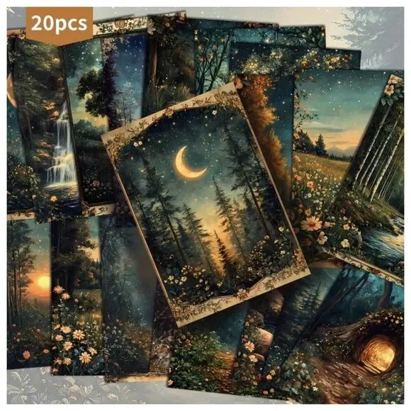 NWT 20pc Vintage Aesthetic Magical Forest Postcard Set 4x6 Junk Journal Art