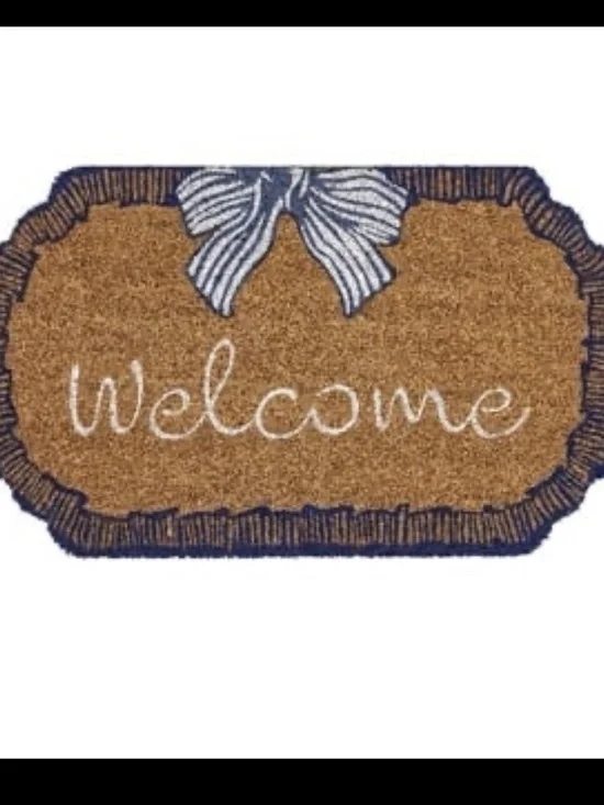 My Texas House Bow Welcome Coir Outdoor Doormat, Blue & White, 30