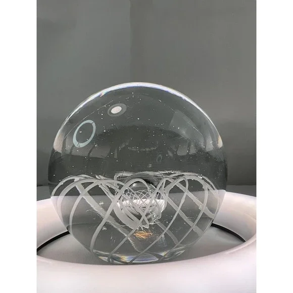 Vtg Paperweight Clear Art Glass Ball With Spiral‎ Design Collectible Decoration