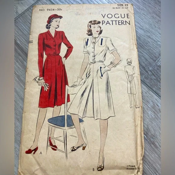 Vogue No 9434 Pattern Uncut One Piece Dress Size 12 Bust 30 Hip 33 Vintage Retro