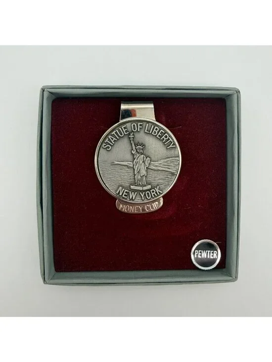 Vintage Statue Of Liberty New York Pewter Money Clip Boxed Travel Souvenir Gift