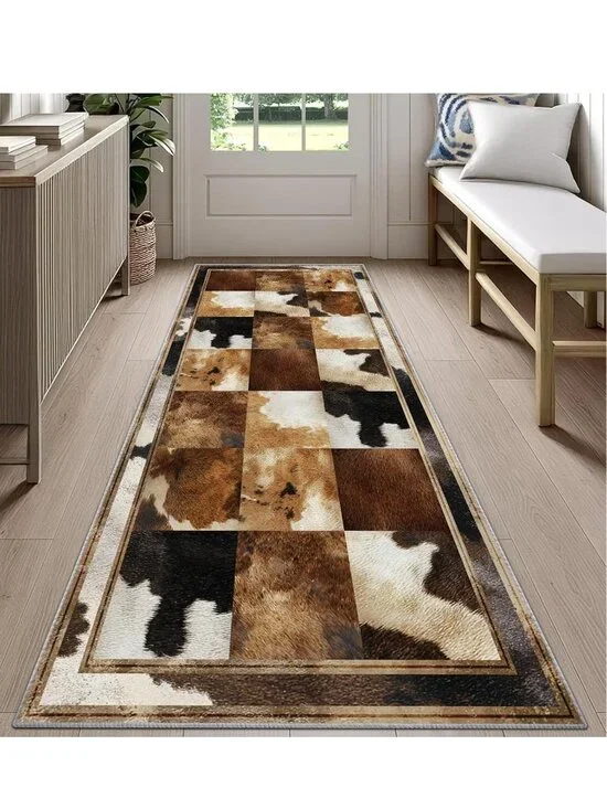 New: Rustic Cowhide Print Runner 2'x6' - Machine Washable