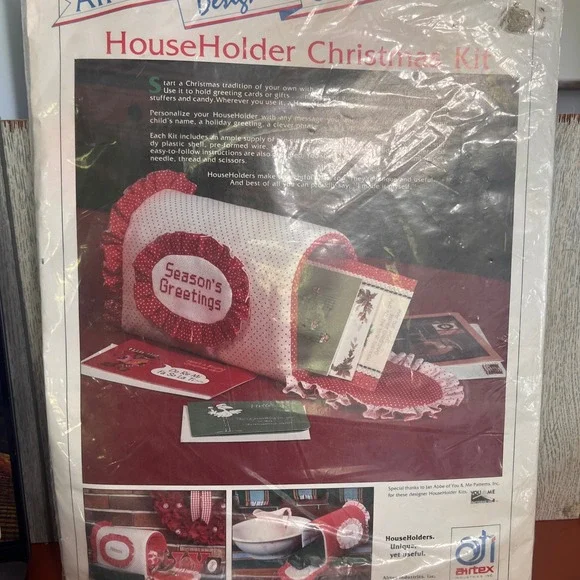 Airtex HouseHolder Christmas Kit Mailbox Card Holder DIY Sewing Embroidery Vtg